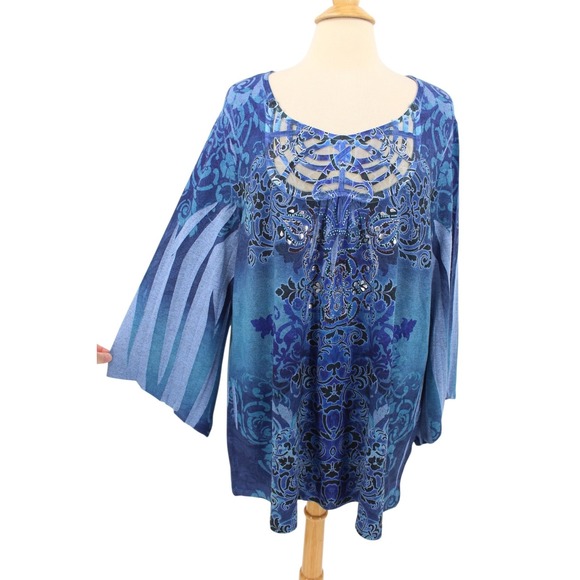 Avenue Tops - Avenue womens‎ Tunic Top size 18/20 1X Knit Art To Wear Blue Embellished NWT